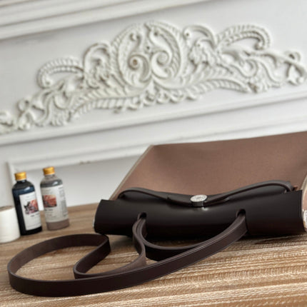 ZIP CABINE 31 BAG IN CHOCOLATE BROWN CANVAS AND BLACK CALFSKIN