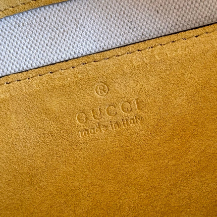 GUCCI 26S SHOULDER BAG 28 IN MUSTARD YELLOW EMBOSSED SUEDE