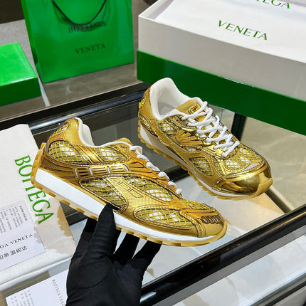 BOTTEGA VENETA 26S ORBIT SNEAKERS IN GOLD TECHNICAL MESH