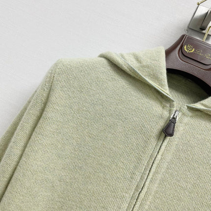 LORO PIANA 26S HOODED ZIP-UP KNIT CARDIGAN 857