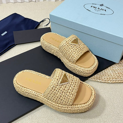 Crochet Flatform Slides 40 Beige