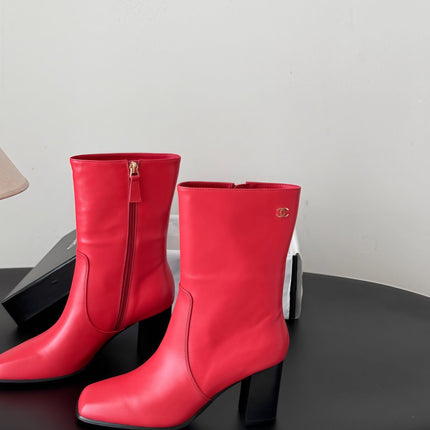 CHANEL 26S ANKLE BOOT 70 MM IN RED CALFSKIN SQUARE TOE