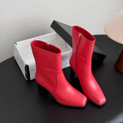 CHANEL 26S ANKLE BOOT 70 MM IN RED CALFSKIN SQUARE TOE