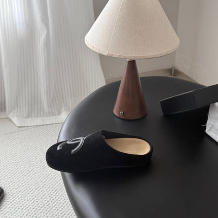 CHANEL 26S MULES IN BLACK SUEDE ROUND TOE