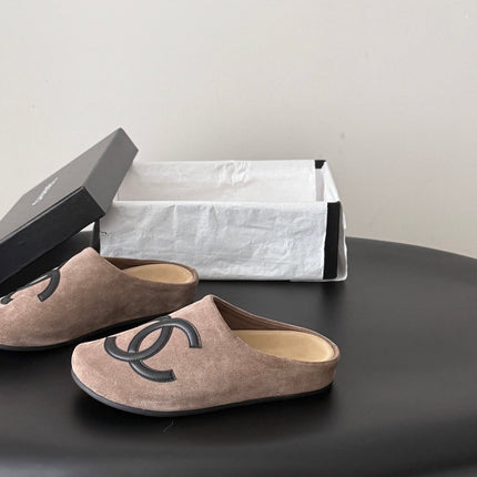 CHANEL 26S MULES IN DARK BROWN SUEDE ROUND TOE