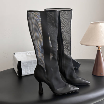 CHANEL 26S THIGH HIGH BOOTS IN BLACK MESH