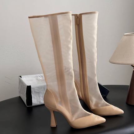 CHANEL 26S THIGH HIGH BOOTS IN BEIGE MESH