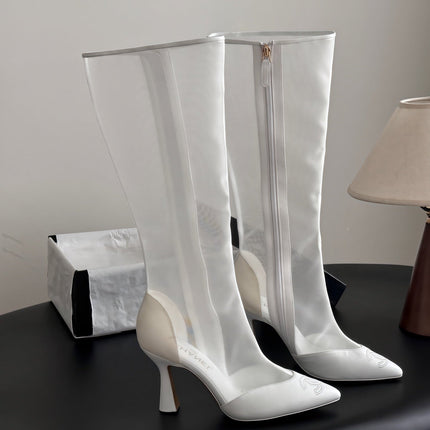 CHANEL 26S THIGH HIGH BOOTS IN WHITE MESH