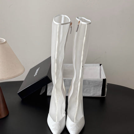 CHANEL 26S THIGH HIGH BOOTS IN WHITE MESH