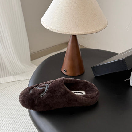 CHANEL 26S MULES IN DARK BROWN SHEARLING LINING ROUND TOE