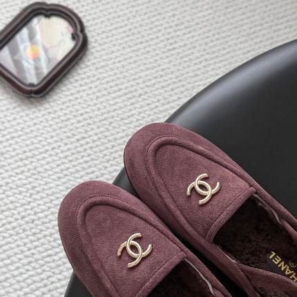 CHANEL 26S SLINGBACK LOAFERS IN PURPLE SUEDE AND SHEARLING LINING