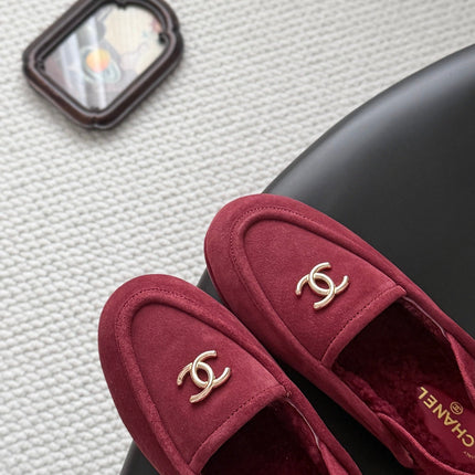 CHANEL 26S SLINGBACK LOAFERS IN RED SUEDE AND SHEARLING LINING