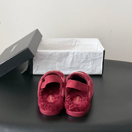 CHANEL 26S SLINGBACK LOAFERS IN RED SUEDE AND SHEARLING LINING