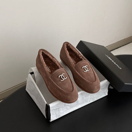 CHANEL 26S LOAFERS IN TAUPE SUEDE AND SHEARLING LINING