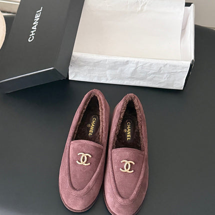 CHANEL 26S LOAFERS IN PURPLE SUEDE AND SHEARLING LINING