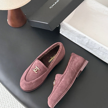CHANEL 26S LOAFERS IN PURPLE SUEDE AND SHEARLING LINING