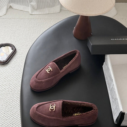 CHANEL 26S LOAFERS IN PURPLE SUEDE AND SHEARLING LINING