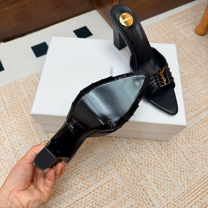 YSL 26S HIGH-HEEL SANDALS 75 MM IN BLACK CALFSKIN