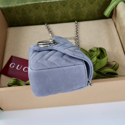 GUCCI 26S GG MARMONT MINI SHOULDER BAG 16 IN LIGHT GREY SUEDE