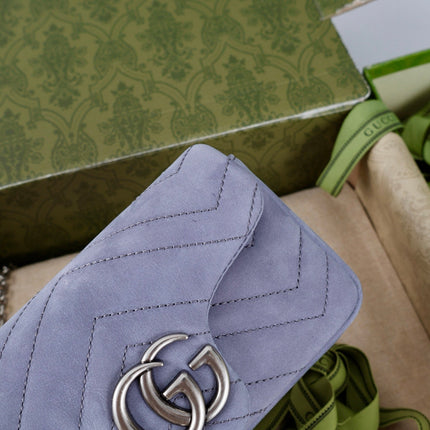 GUCCI 26S GG MARMONT MINI SHOULDER BAG 16 IN LIGHT GREY SUEDE