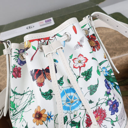 GUCCI 26S BUCKET BAG 20 IN WHITE CANVAS WITH FLORAL