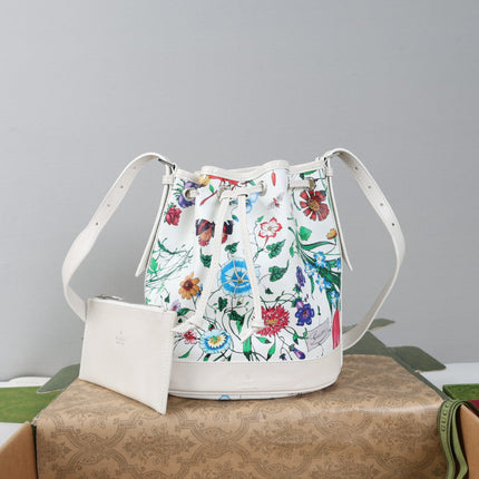 GUCCI 26S BUCKET BAG 20 IN WHITE CANVAS WITH FLORAL