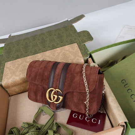 GUCCI 26S SHOULDER BAG 20 IN DARK BROWN SUEDE