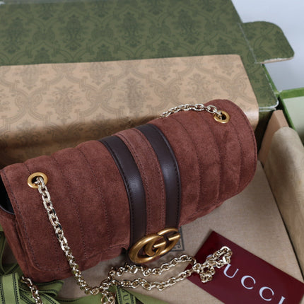 GUCCI 26S SHOULDER BAG 20 IN DARK BROWN SUEDE