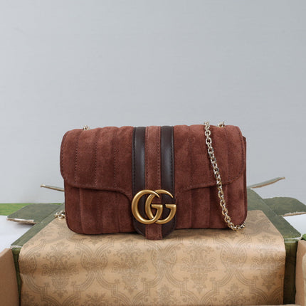 GUCCI 26S SHOULDER BAG 20 IN DARK BROWN SUEDE