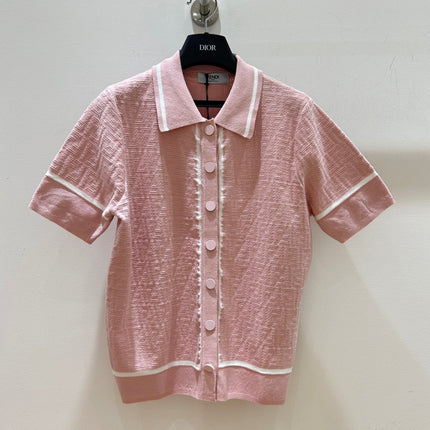 FENDI 26S SHORT-SLEEVE KNIT POLO TOP 367