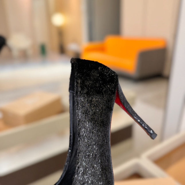 CHRISTIAN LOUBOUTIN 26S HIGH HEELS 105 MM IN BLACK VELVET GLITTER