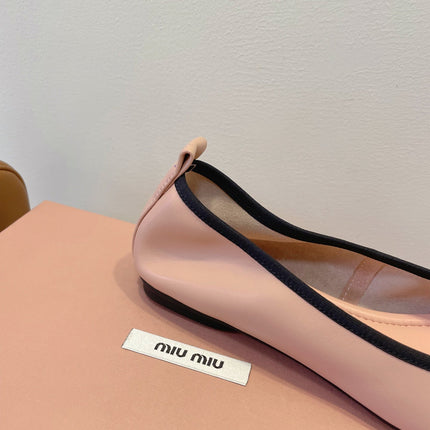 MIUMIU 26S BALLET FLATS IN LIGHT PINK CALFSKIN WITH BOW