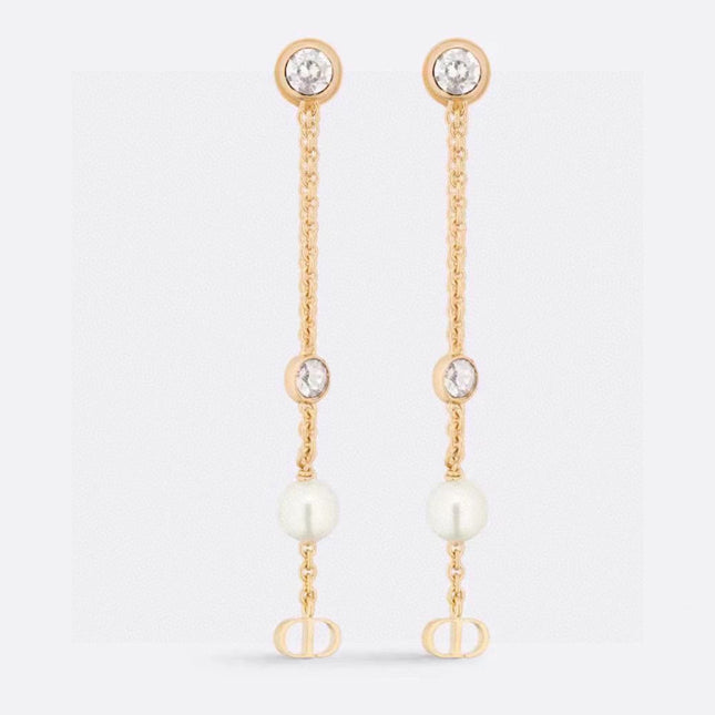 CD 26S PEARL CRYSTAL CHAIN DROP EARRINGS IN GOLD TONE METAL 646468