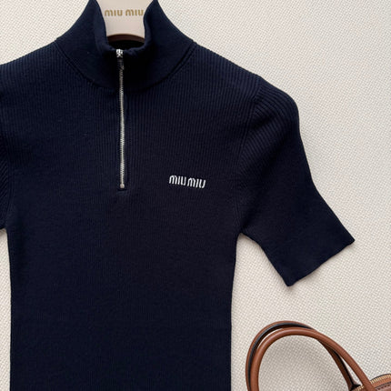 MIUMIU 26S HALF-ZIP RIBBED KNIT DRESS 1544