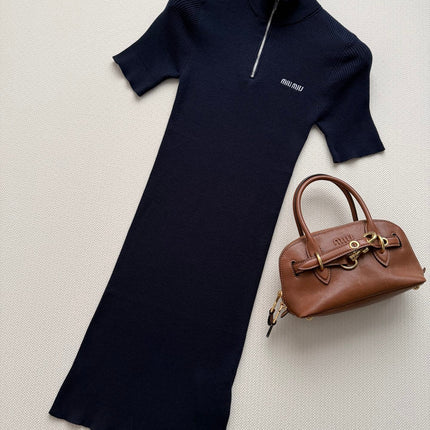 MIUMIU 26S HALF-ZIP RIBBED KNIT DRESS 1544