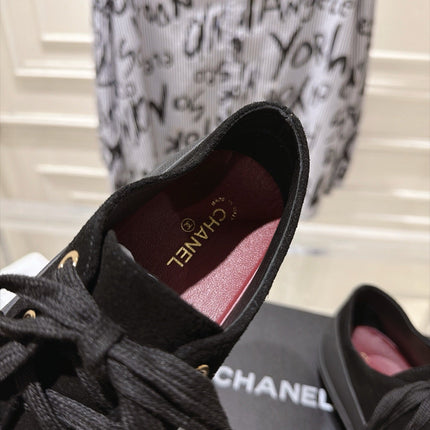 CHANEL 26S LACE UP SNEAKERS IN BLACK SUEDE ROUND TOE
