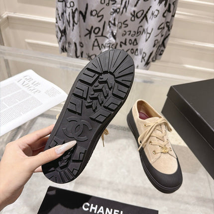 CHANEL 26S LACE UP SNEAKERS IN BEIGE SUEDE ROUND TOE