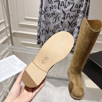 CHANEL 26S KNEE HIGH BOOTS 30 MM IN BEIGE SUEDE