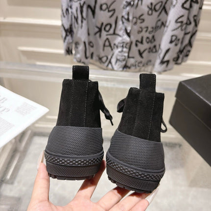 CHANEL 26S LACE UP HIGH TOP SNEAKERS IN BLACK SUEDE