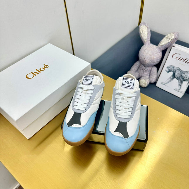 CHLOE 26S SKATE SNEAKERS IN WHITE AND BLUE CALFSKIN