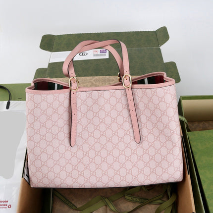 GUCCI 26S TOTE BAG 38 IN PINK CANVAS AND CALFSKIN TRIM