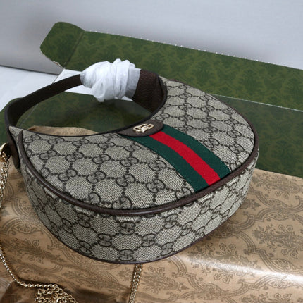 GUCCI 26S SHOULDER BAG 23 IN BEIGE CANVAS AND DARK BROWN CALFSKIN STRAP