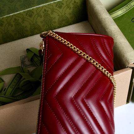 GUCCI 26S GG MARMONT MINI SHOULDER BAG 20 IN RED CALFSKIN