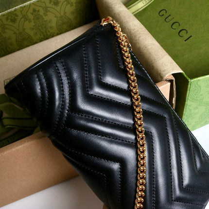 GUCCI 26S GG MARMONT MINI SHOULDER BAG 20 IN BLACK CALFSKIN
