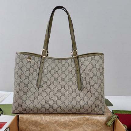 GUCCI 26S TOTE BAG 38 IN OLIVE GREEN CANVAS AND CALFSKIN TRIM