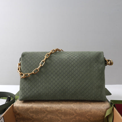 GUCCI 26S SHOULDER BAG 36 IN MOSS GREEN SUEDE