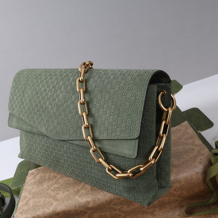 GUCCI 26S SHOULDER BAG 36 IN MOSS GREEN SUEDE