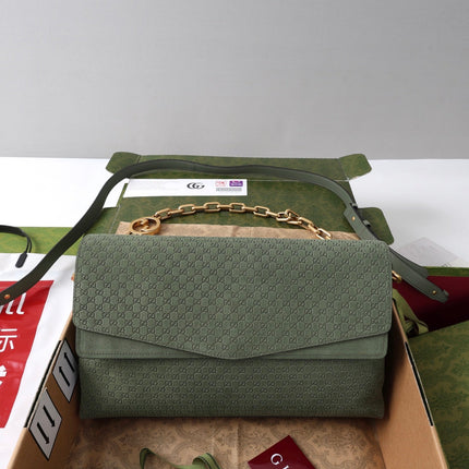 GUCCI 26S SHOULDER BAG 36 IN MOSS GREEN SUEDE