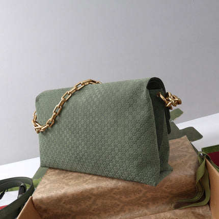 GUCCI 26S SHOULDER BAG 36 IN MOSS GREEN SUEDE