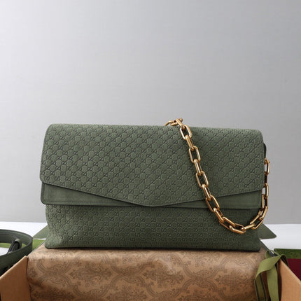 GUCCI 26S SHOULDER BAG 36 IN MOSS GREEN SUEDE
